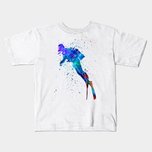 Man scuba diver in watercolor Kids T-Shirt